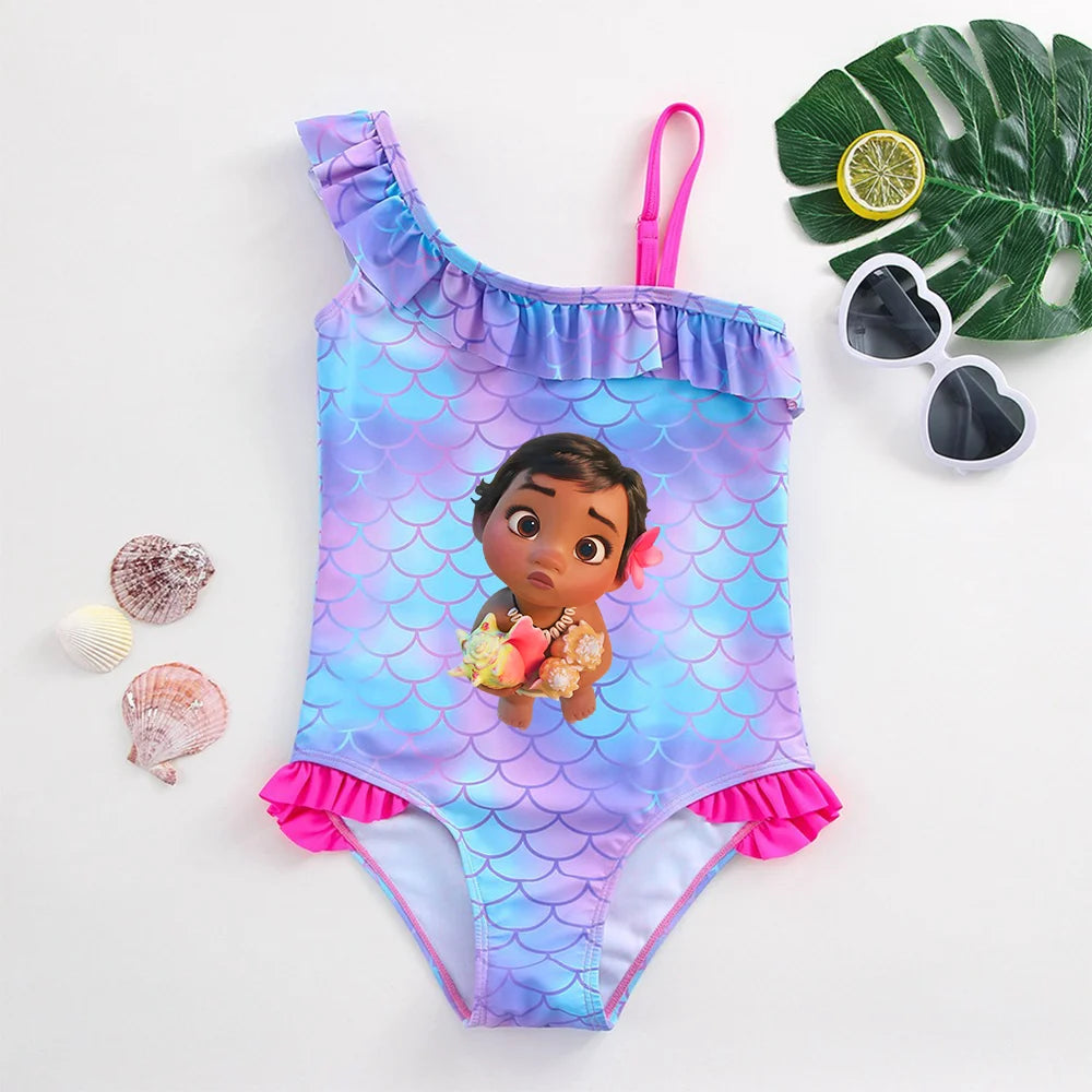 Moana Girls Swimsuit Fashion Mermaid Fish Scale One-Piece Bathing Suits Children's Dresses Summer Swimwear Beach Suit Kids Wear
