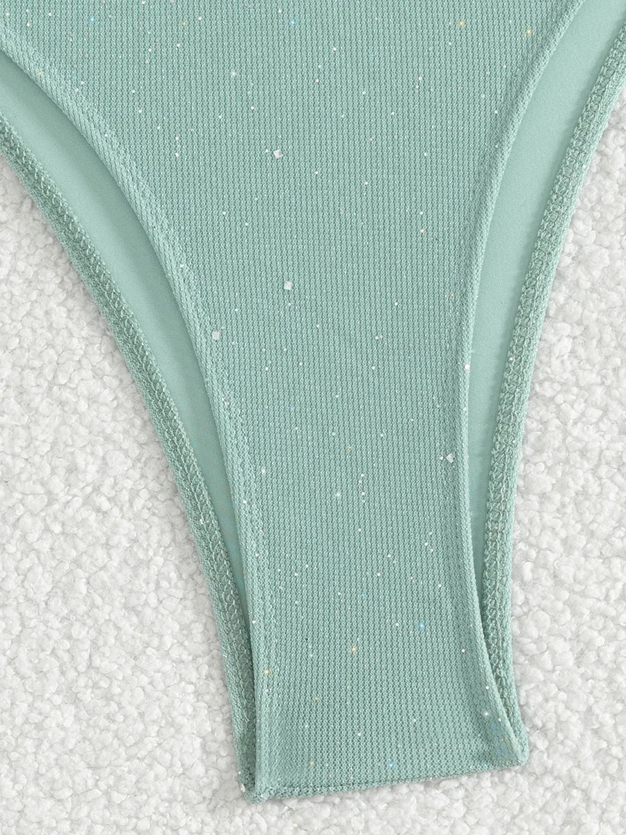 Shiny Sparkling Halter Strappy Bikini 2025 High Cut Bikinis Female Swimsuit Women Swimwear Two-pieces Bikini Set Bathing Suit