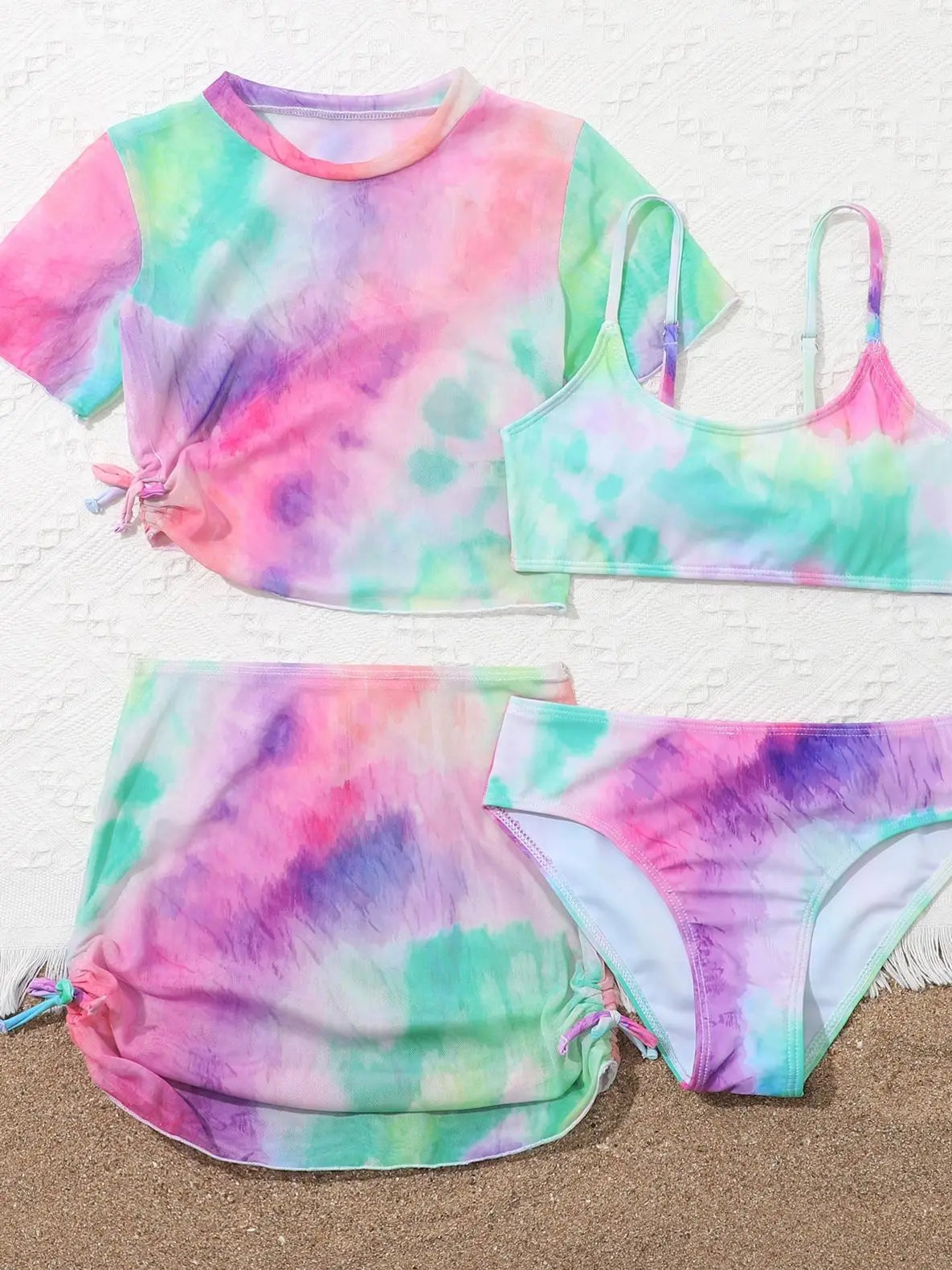 4 Pieces Bikinis Set Top & Skirt 2025 Girls Swimsuit Kids Swimwear Female Children Bathers Bathing Swimming Swim Suit Beachwear
