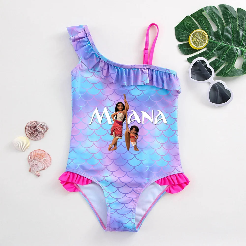 Moana Girls Swimsuit Fashion Mermaid Fish Scale One-Piece Bathing Suits Children's Dresses Summer Swimwear Beach Suit Kids Wear