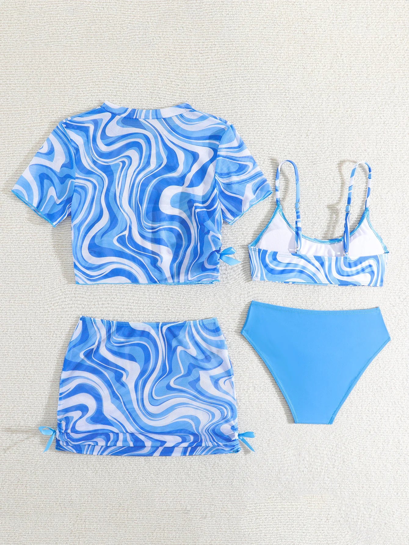 4 Pieces Bikinis Set Top & Skirt 2025 Girls Swimsuit Kids Swimwear Female Children Bathers Bathing Swimming Swim Suit Beachwear