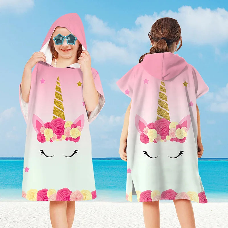 Hooded Kids Beach Towels Toddler Bath Towel Girls Boys Swim Cover-ups Pool Towels Quick Dry Lightweight Soft Microfiber Poncho
