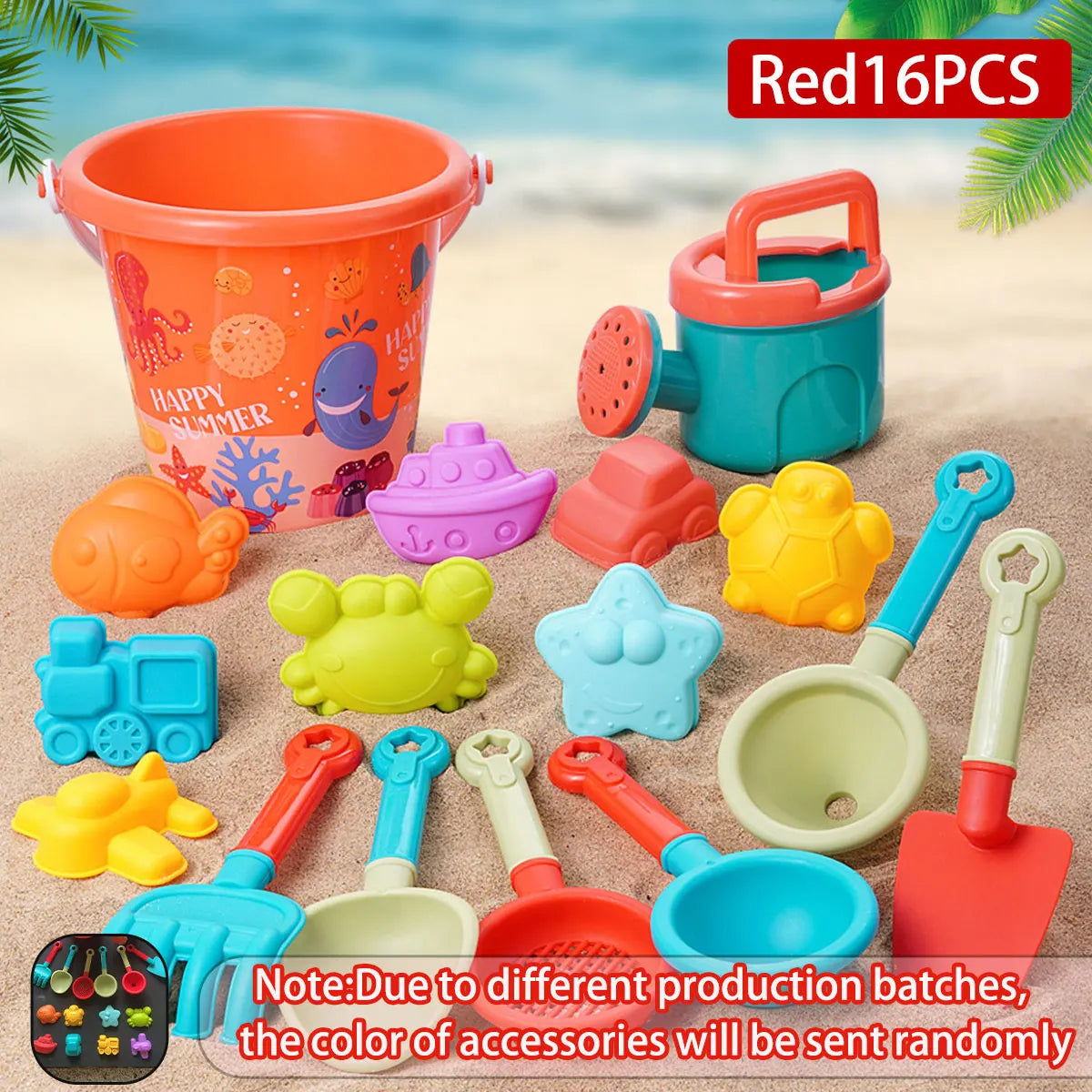 Children 10/14/16PCS Beach Toys Summer Outdoor Sand Play Bucket Bottle Shovel Kids Water Game Winter Snow Tool Gift color random