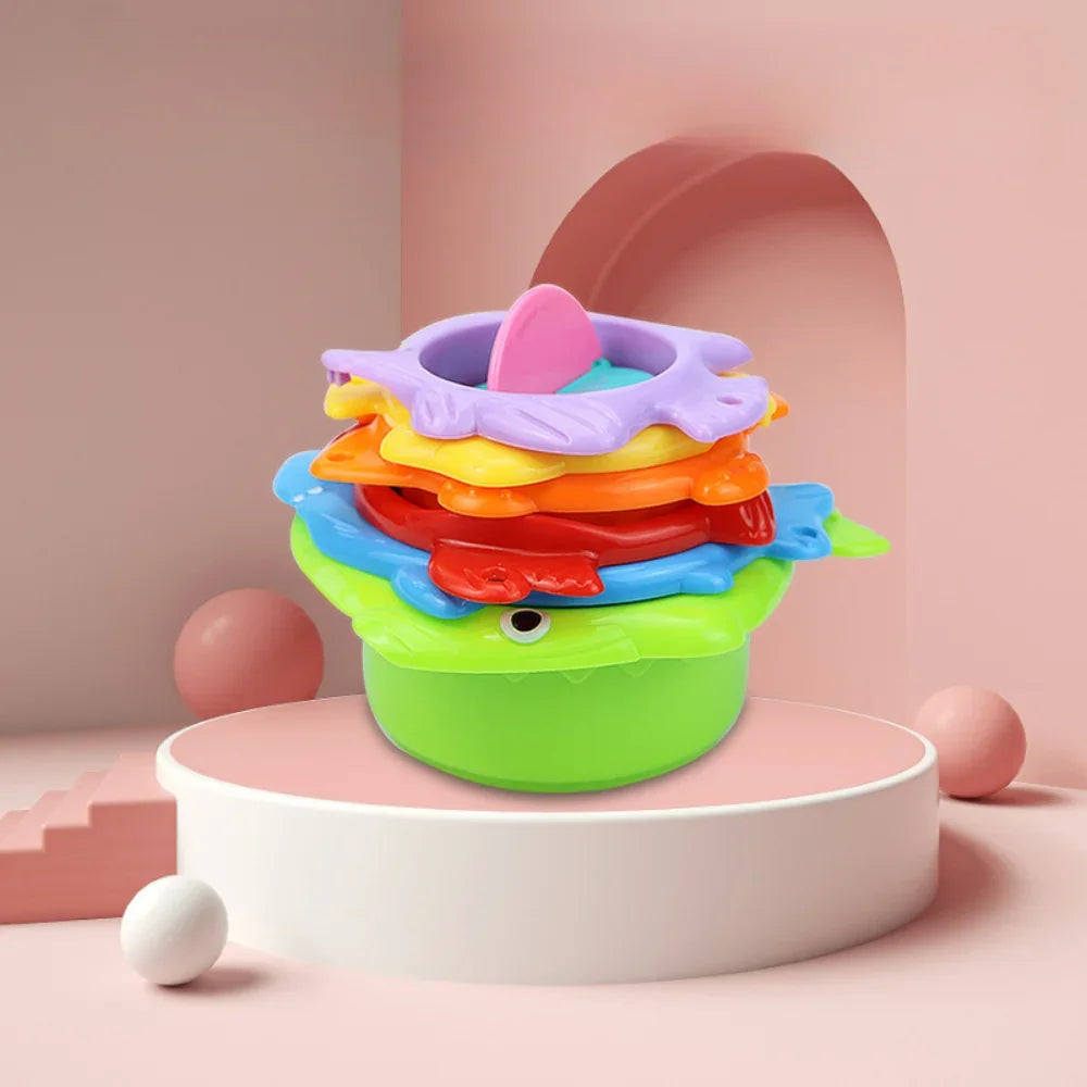 6Pcs Baby Bath Toy Stacking Cup Toddler Toys Ocean Stacking Tower Bathtub Water Play Beach Toys Educational Toy Children Gifts