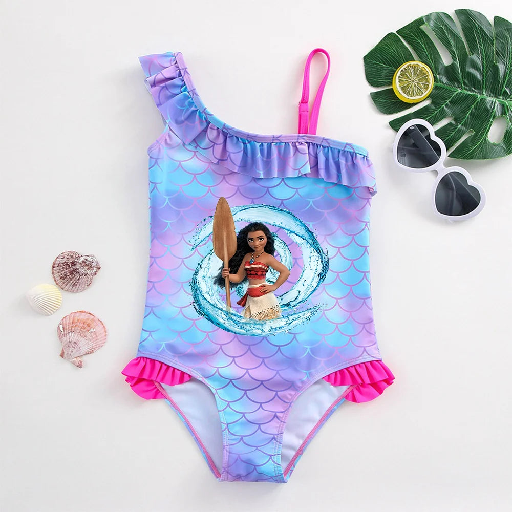 Moana Girls Swimsuit Fashion Mermaid Fish Scale One-Piece Bathing Suits Children's Dresses Summer Swimwear Beach Suit Kids Wear