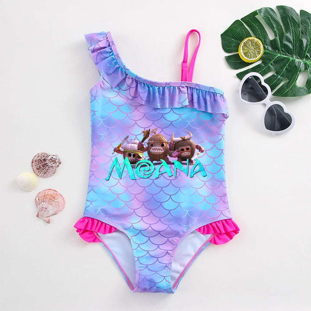 Moana Girls Swimsuit Fashion Mermaid Fish Scale One-Piece Bathing Suits Children's Dresses Summer Swimwear Beach Suit Kids Wear