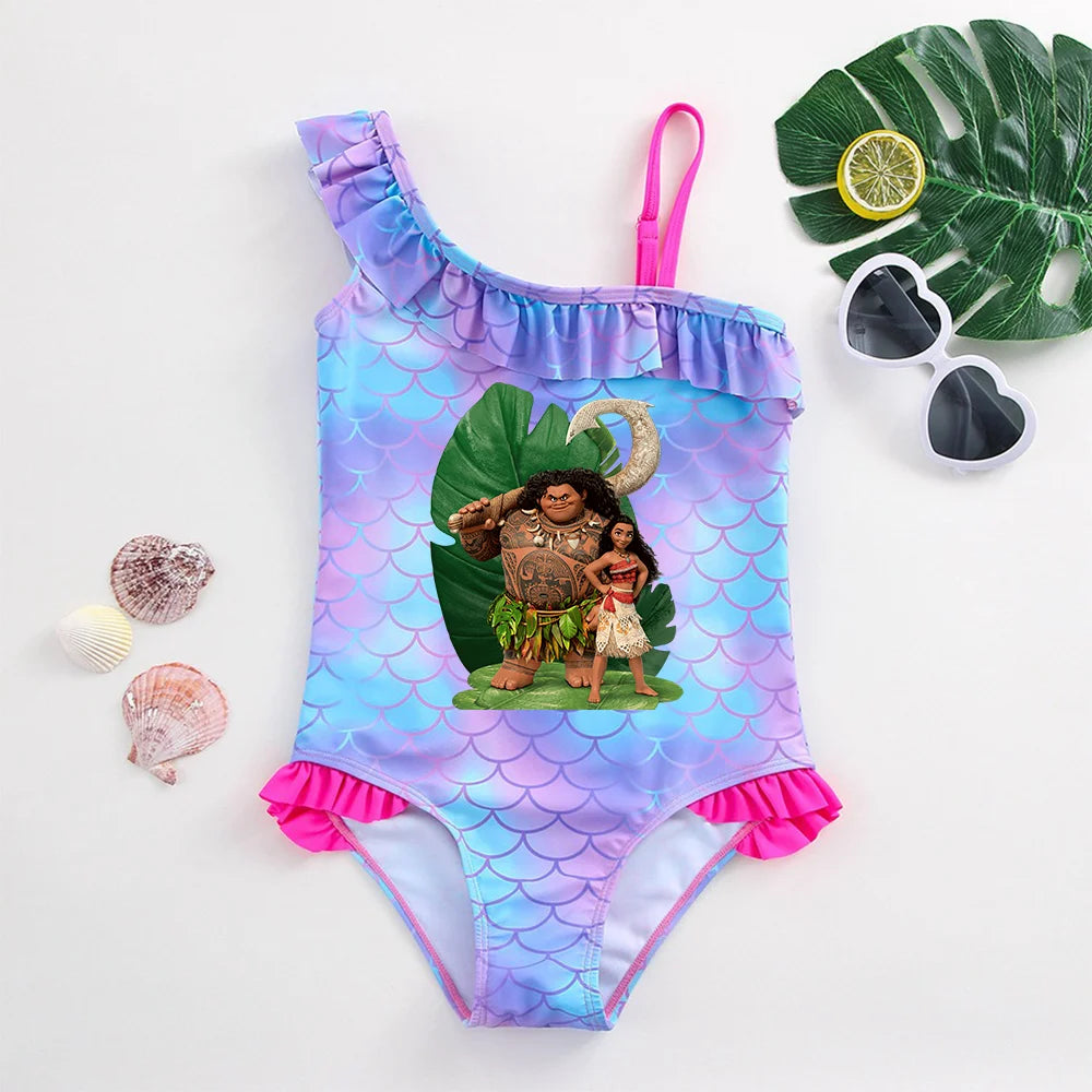 Moana Girls Swimsuit Fashion Mermaid Fish Scale One-Piece Bathing Suits Children's Dresses Summer Swimwear Beach Suit Kids Wear
