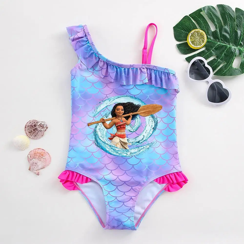 Moana Girls Swimsuit Fashion Mermaid Fish Scale One-Piece Bathing Suits Children's Dresses Summer Swimwear Beach Suit Kids Wear