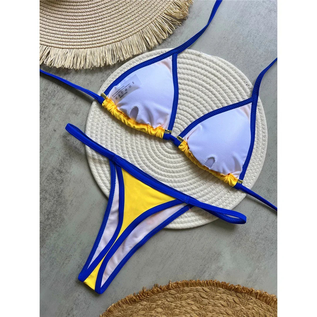 G-string Thong Brazilian Bikini Women Swimwear Female Swimsuit Two-pieces Bikini set Bather Brasil Flag Bathing Suit V6092