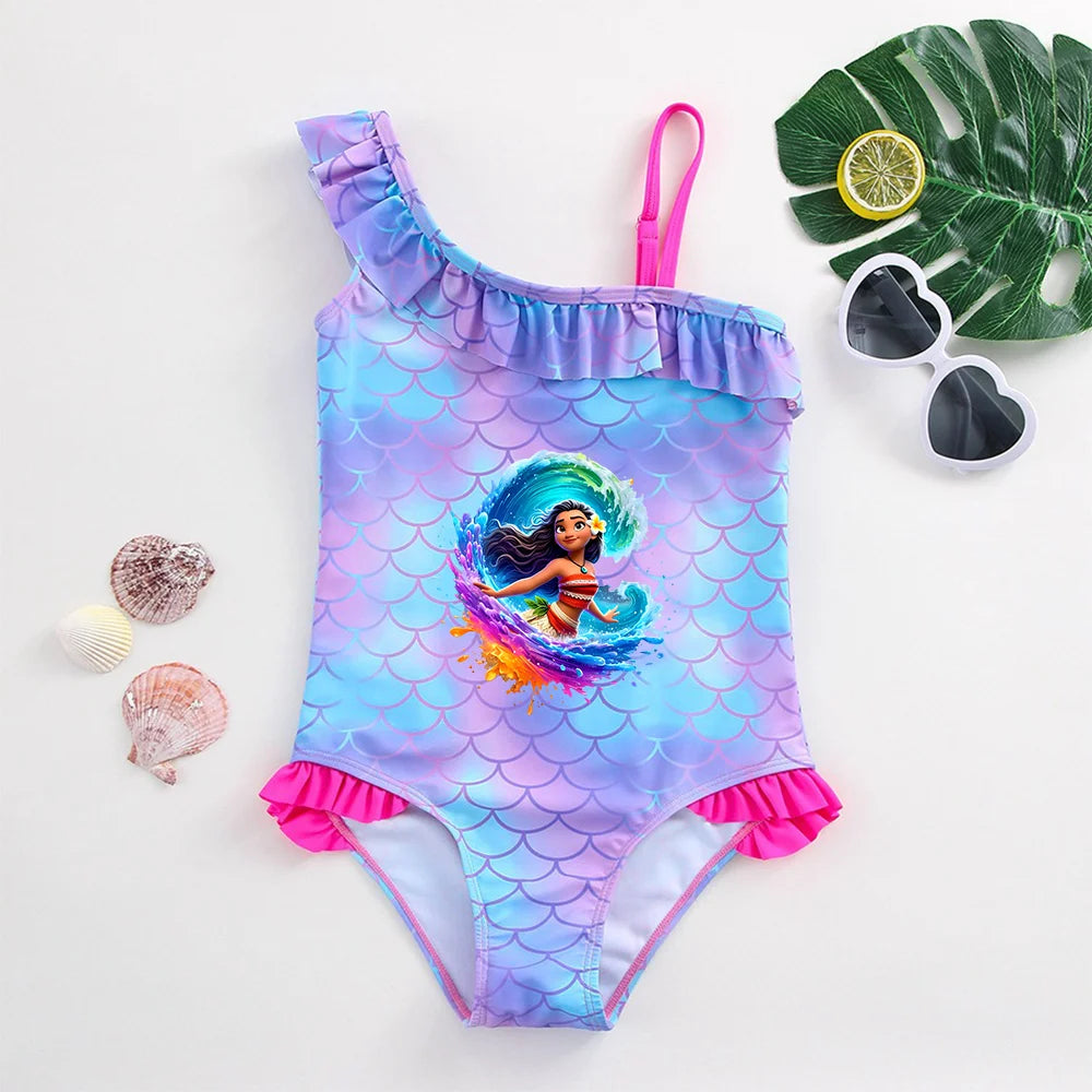 Moana Girls Swimsuit Fashion Mermaid Fish Scale One-Piece Bathing Suits Children's Dresses Summer Swimwear Beach Suit Kids Wear