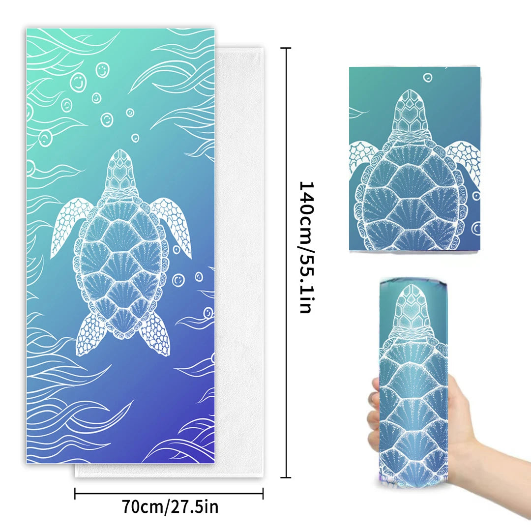 Microfiber Beach Towel Absorbent Bath towel big Quick-drying sunscreen for Adults Travel Swimming Pool Blue Turtle Pattern 27*55