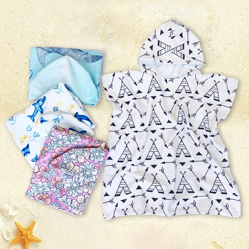 Hooded Kids Beach Towels Toddler Bath Towel Girls Boys Swim Cover-ups Pool Towels Quick Dry Lightweight Soft Microfiber Poncho