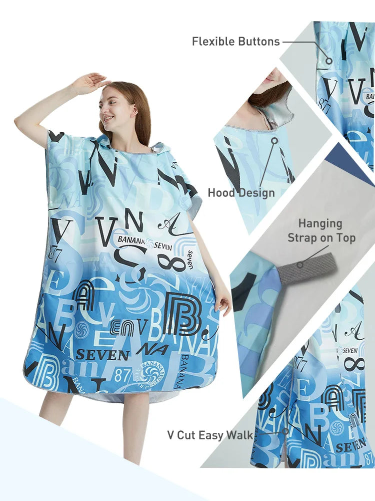 Surf Poncho Towel Poncho Quick-Dry Towel Hoodie Microfiber Beach Robe Changing Poncho Swim Towel Beach Poncho For Adults (A12)