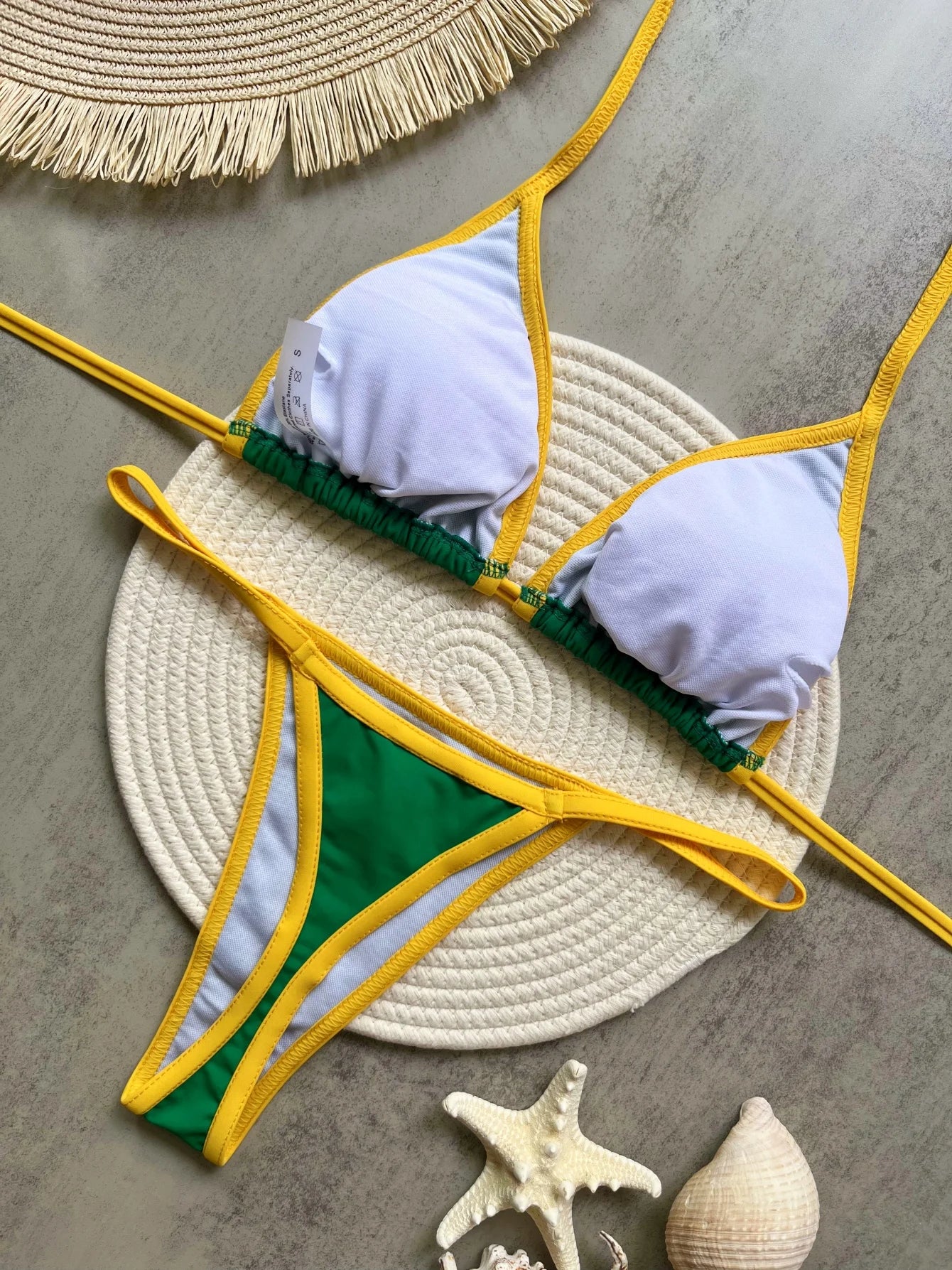 Sexy Embroidery Brasil Flag Contrast Split Bikini Set Women Swimwear Patchwork Swimsuit Hottie Outfit SummerBeachwear