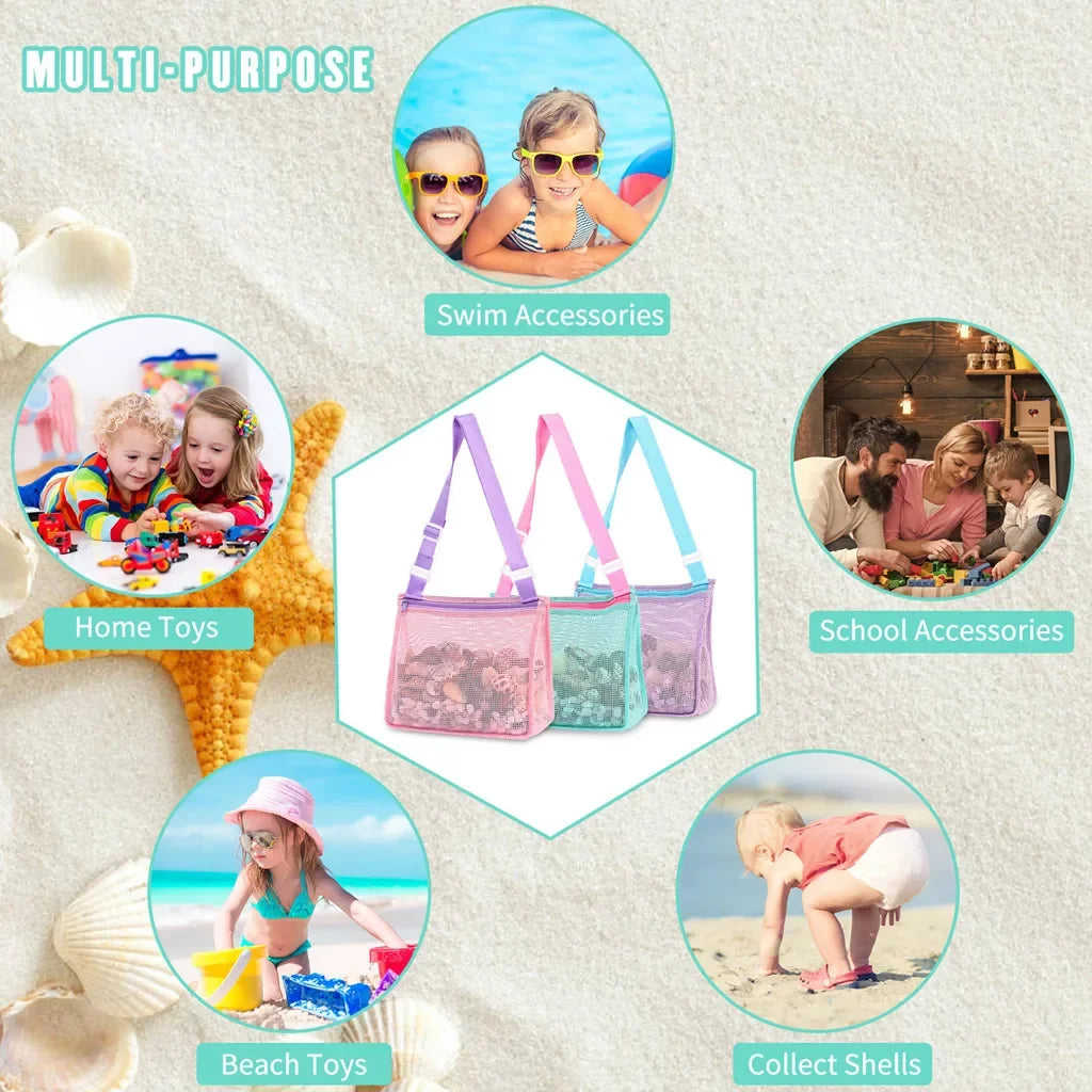 Foldable Beach Mesh Bag Children Sand Away Protable Kids Beach Toys Clothes Bags Storage Organizers Women Cosmetic Makeup Bag