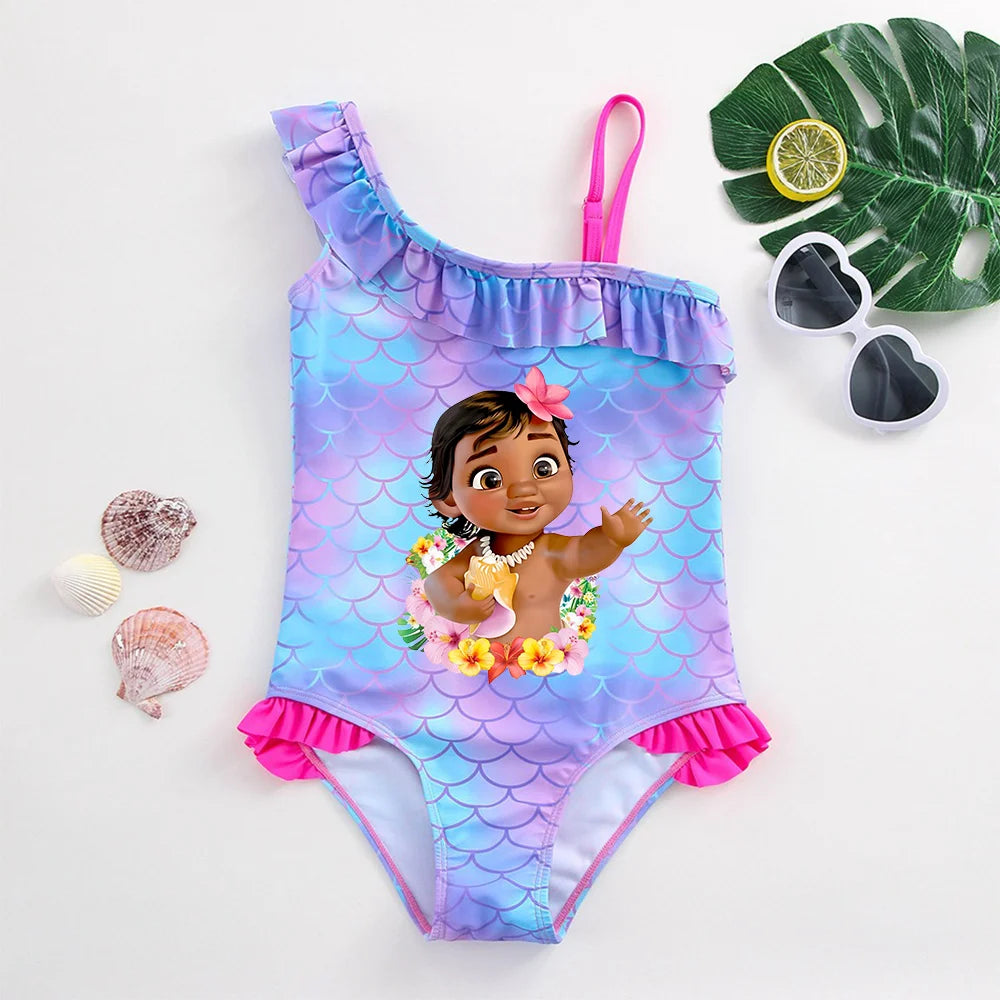 Moana Girls Swimsuit Fashion Mermaid Fish Scale One-Piece Bathing Suits Children's Dresses Summer Swimwear Beach Suit Kids Wear