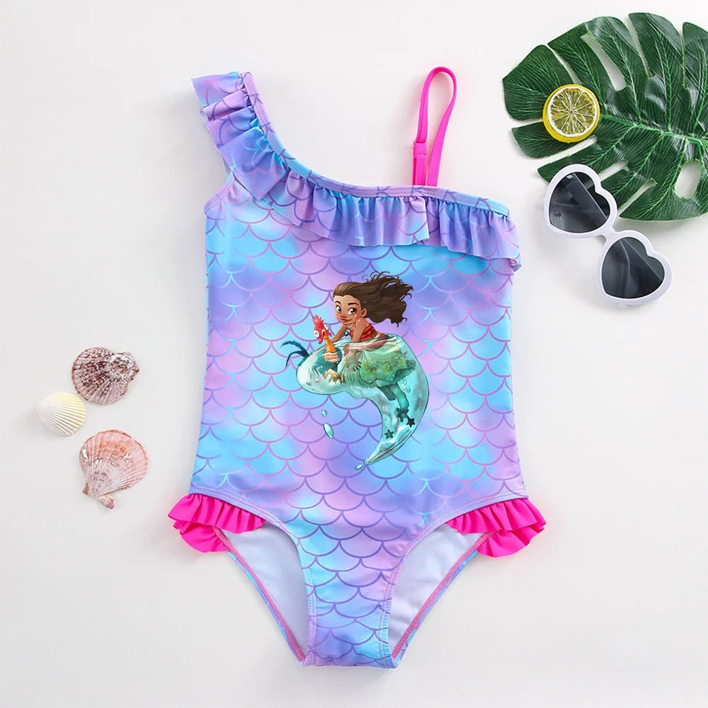 Moana Girls Swimsuit Fashion Mermaid Fish Scale One-Piece Bathing Suits Children's Dresses Summer Swimwear Beach Suit Kids Wear
