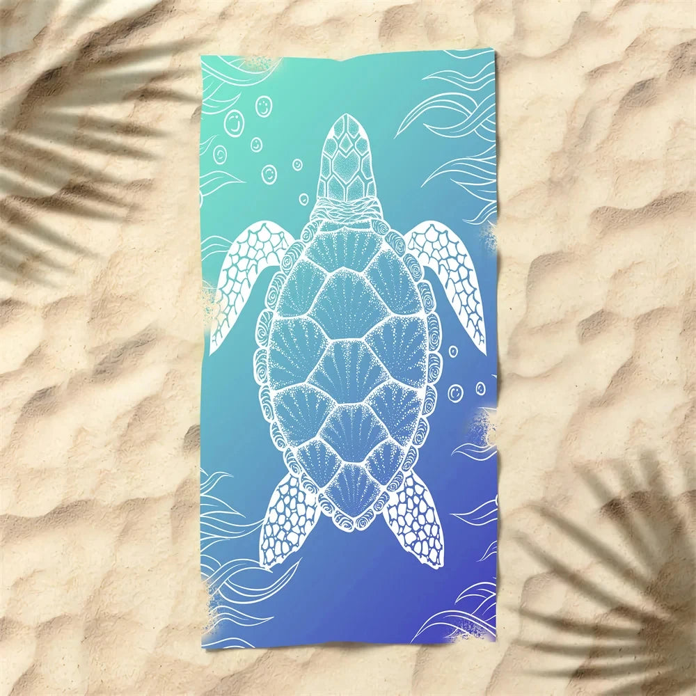 Microfiber Beach Towel Absorbent Bath towel big Quick-drying sunscreen for Adults Travel Swimming Pool Blue Turtle Pattern 27*55