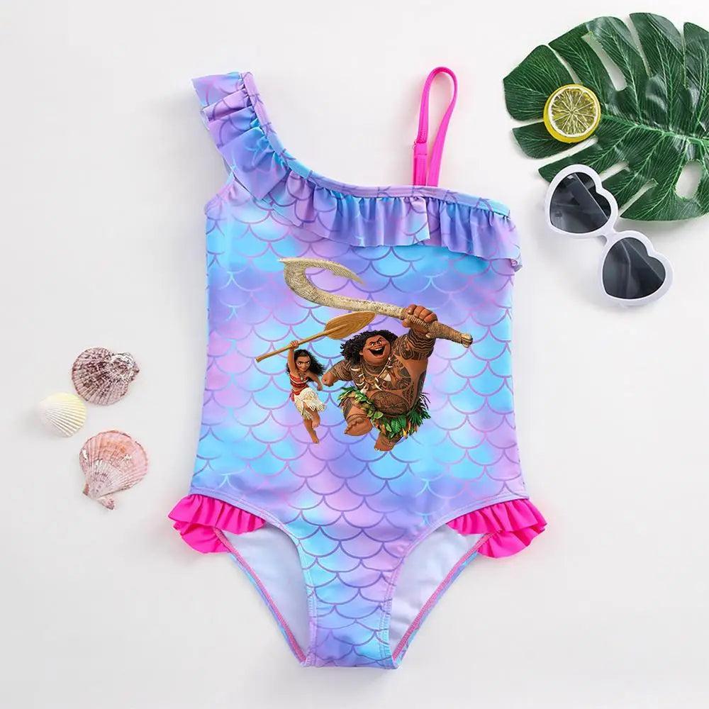 Moana Girls Swimsuit Fashion Mermaid Fish Scale One-Piece Bathing Suits Children's Dresses Summer Swimwear Beach Suit Kids Wear