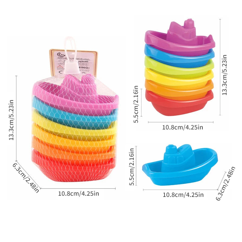 Stacking Cup Bath Toys for Kids Colorful Folding Boat Shape Tower Early Educational Baby Toys Swimming Pool Beach Toys Gifts