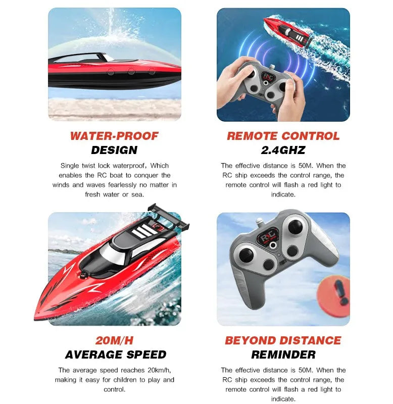 RC Battery Boat Ship 2.4Ghz High-Speed Remote Control Racing Ship Water Speed Boat Child Model Kids Boys Outdoor Pool Toys Gifts