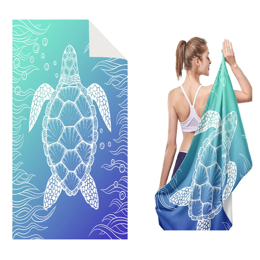 Microfiber Beach Towel Absorbent Bath towel big Quick-drying sunscreen for Adults Travel Swimming Pool Blue Turtle Pattern 27*55