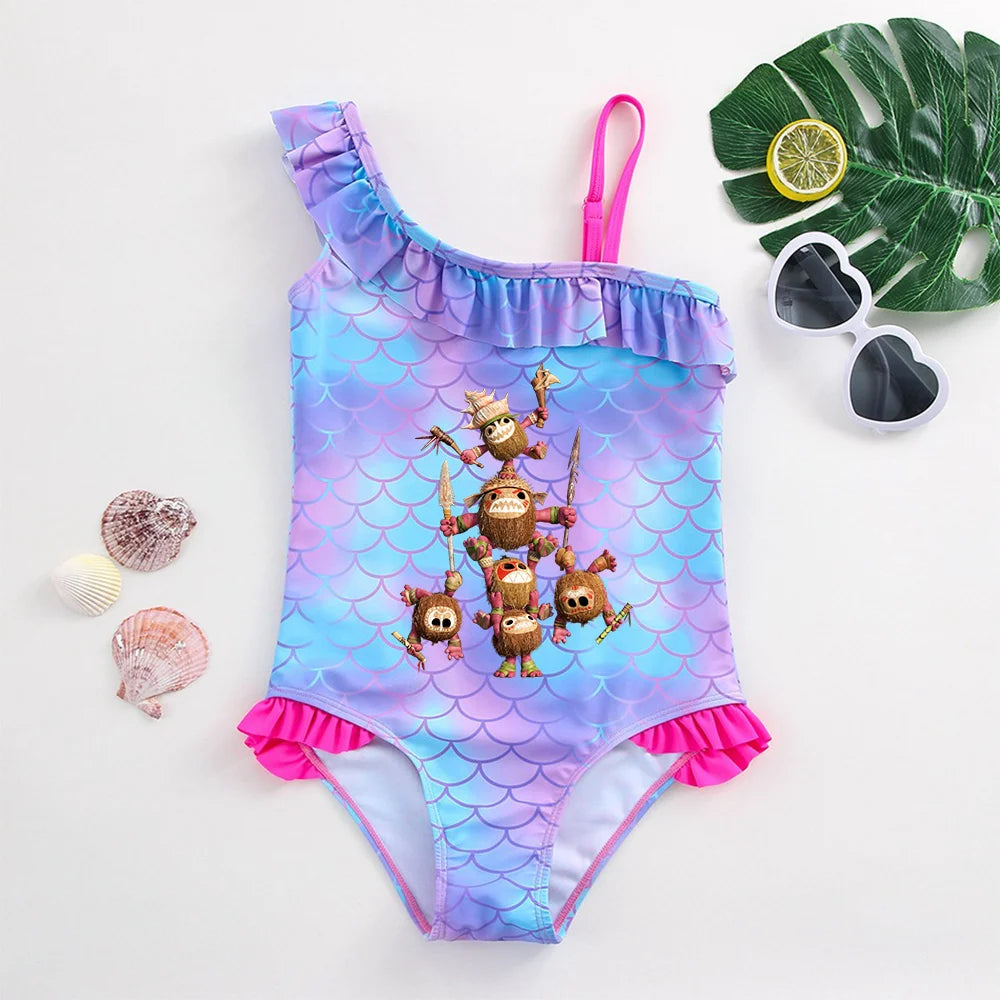 Moana Girls Swimsuit Fashion Mermaid Fish Scale One-Piece Bathing Suits Children's Dresses Summer Swimwear Beach Suit Kids Wear
