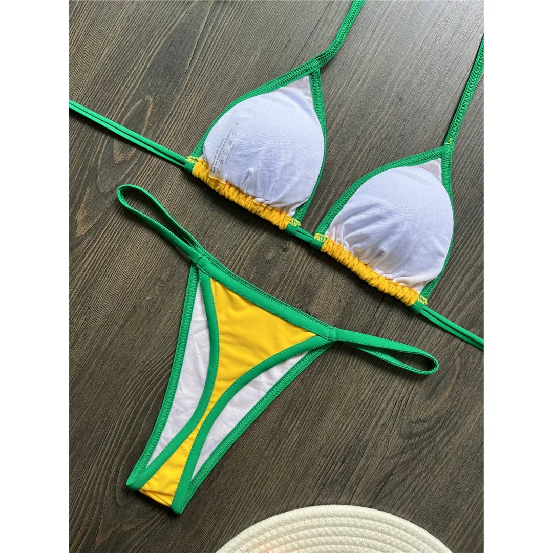 G-string Thong Brazilian Bikini Women Swimwear Female Swimsuit Two-pieces Bikini set Bather Brasil Flag Bathing Suit V6092