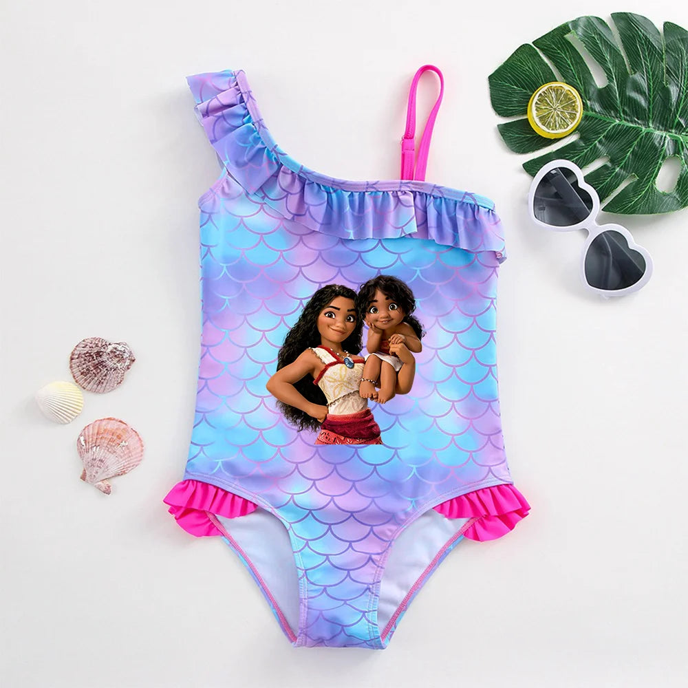 Moana Girls Swimsuit Fashion Mermaid Fish Scale One-Piece Bathing Suits Children's Dresses Summer Swimwear Beach Suit Kids Wear