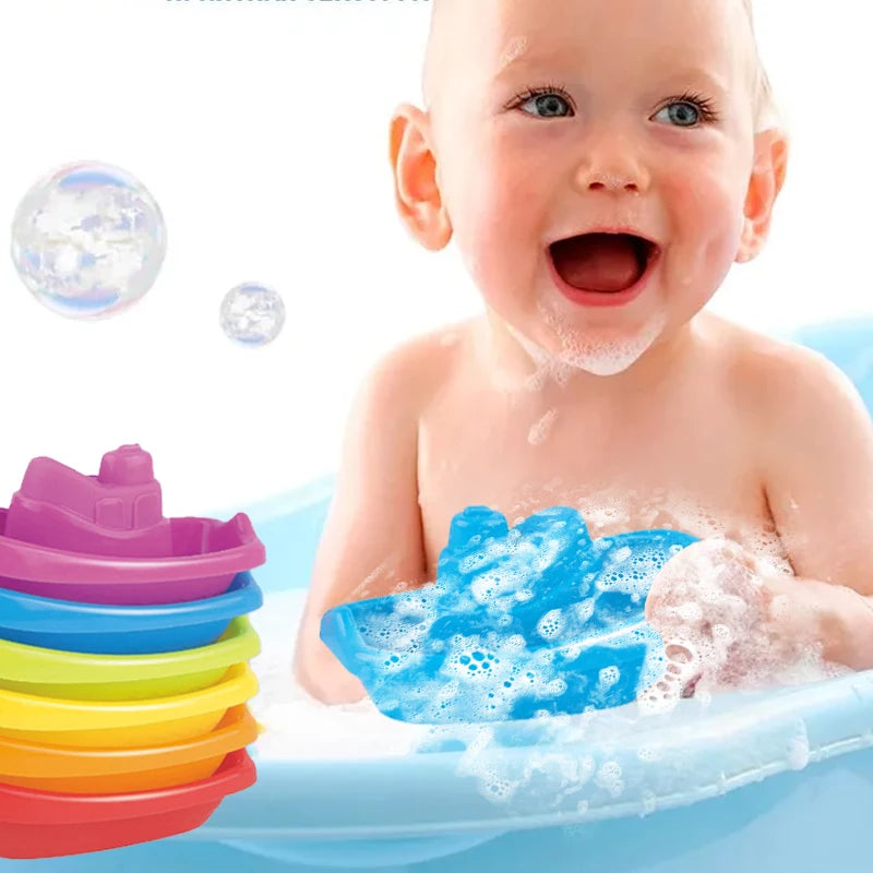 Stacking Cup Bath Toys for Kids Colorful Folding Boat Shape Tower Early Educational Baby Toys Swimming Pool Beach Toys Gifts