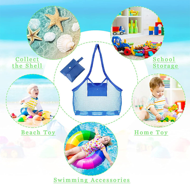 Outdoor Beach Mesh Bag Children Sand Away Foldable Portable Kids Beach Toys Clothes Towel Bag Toy Storage Sundries Organiser Bag