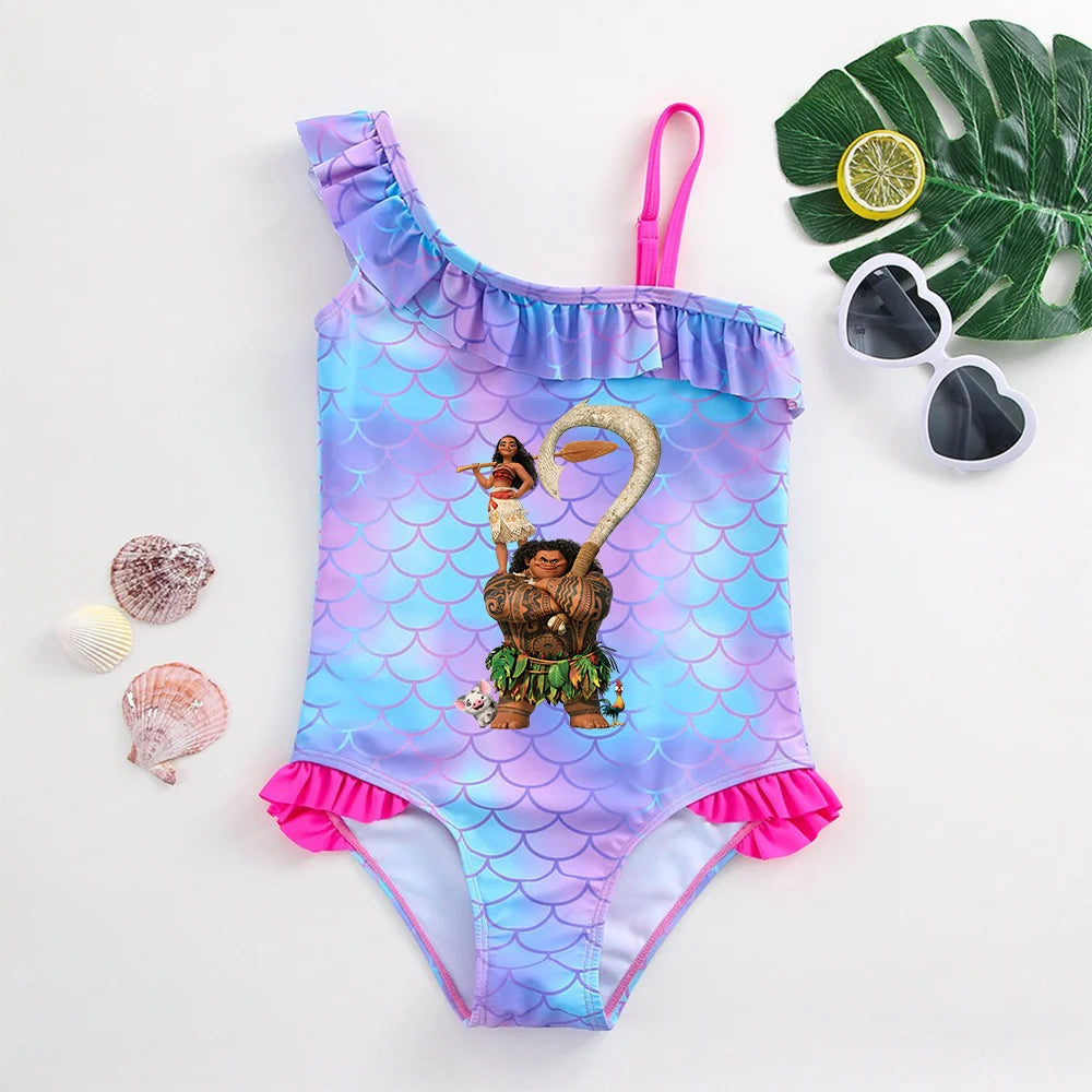 Moana Girls Swimsuit Fashion Mermaid Fish Scale One-Piece Bathing Suits Children's Dresses Summer Swimwear Beach Suit Kids Wear
