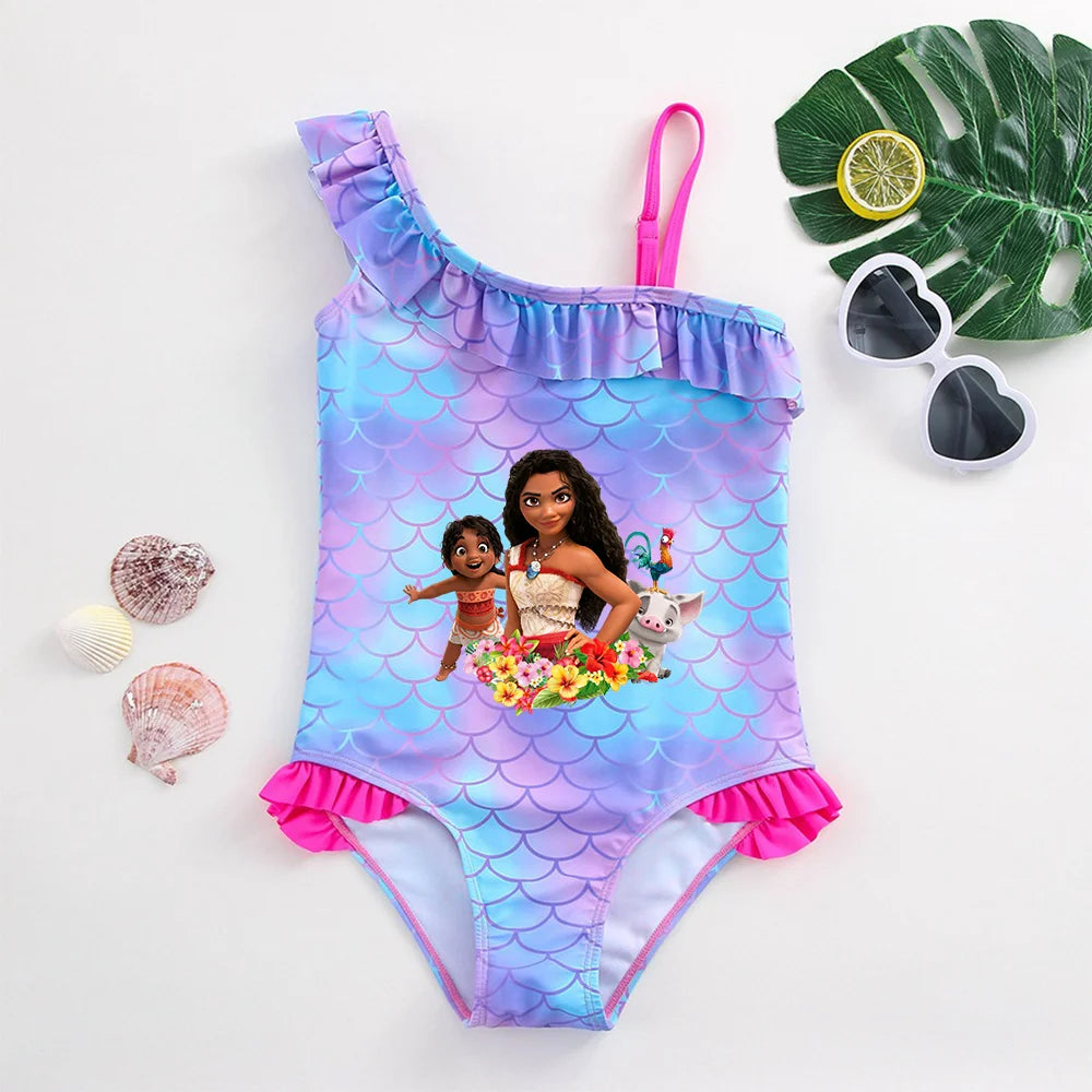 Moana Girls Swimsuit Fashion Mermaid Fish Scale One-Piece Bathing Suits Children's Dresses Summer Swimwear Beach Suit Kids Wear