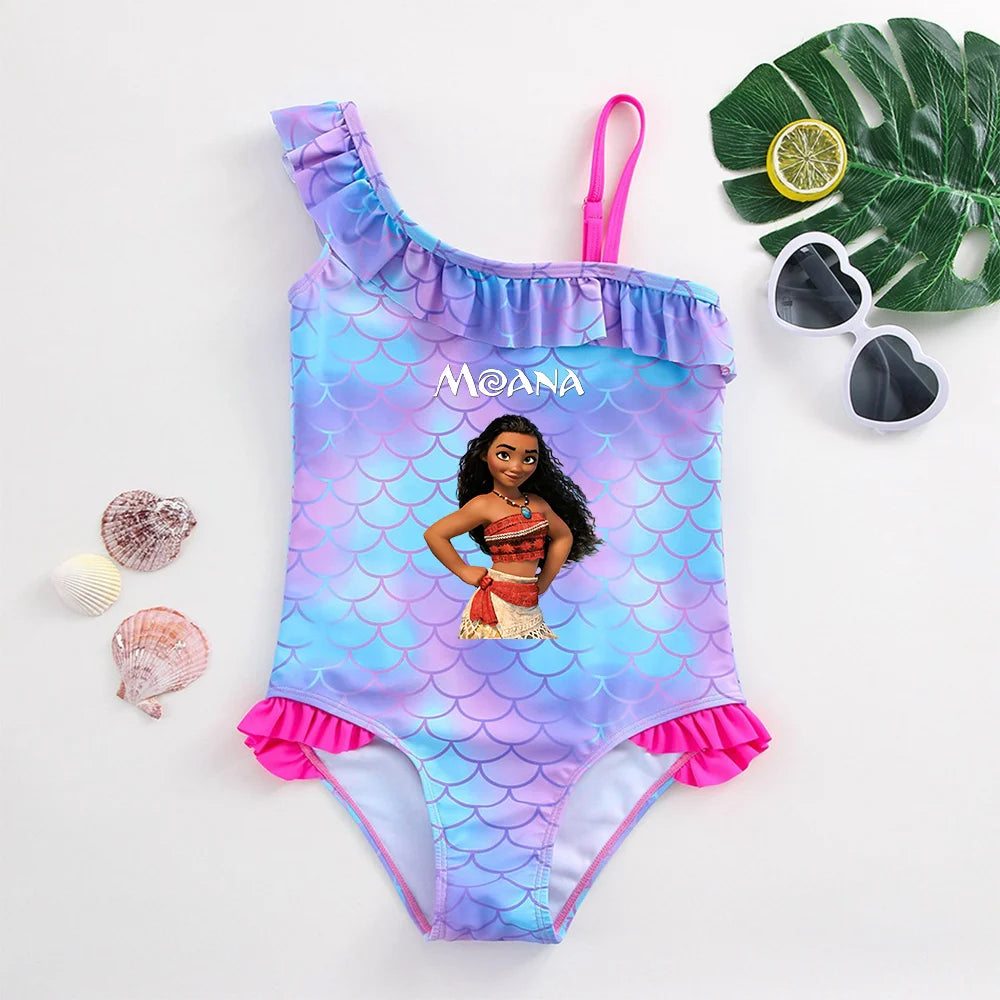 Moana Girls Swimsuit Fashion Mermaid Fish Scale One-Piece Bathing Suits Children's Dresses Summer Swimwear Beach Suit Kids Wear