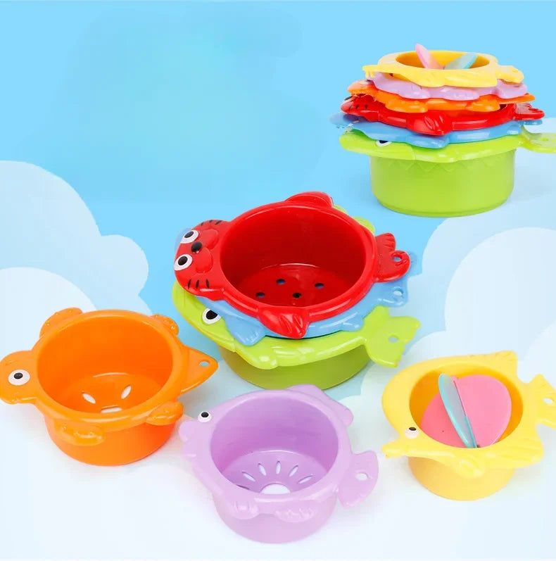 6Pcs Baby Bath Toy Stacking Cup Toddler Toys Ocean Stacking Tower Bathtub Water Play Beach Toys Educational Toy Children Gifts