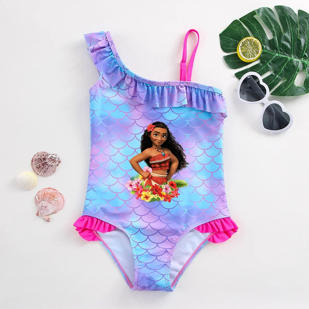 Moana Girls Swimsuit Fashion Mermaid Fish Scale One-Piece Bathing Suits Children's Dresses Summer Swimwear Beach Suit Kids Wear