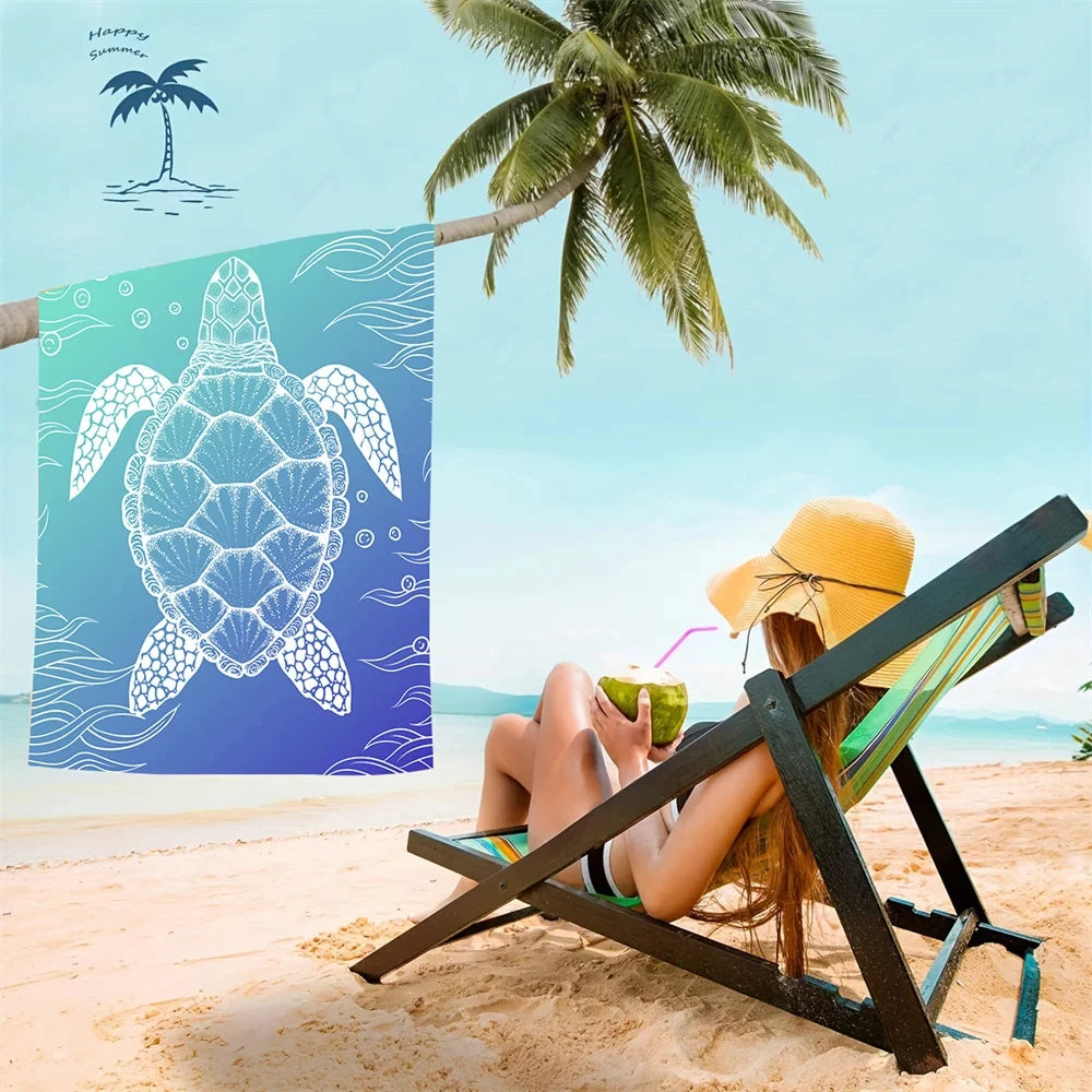 Microfiber Beach Towel Absorbent Bath towel big Quick-drying sunscreen for Adults Travel Swimming Pool Blue Turtle Pattern 27*55