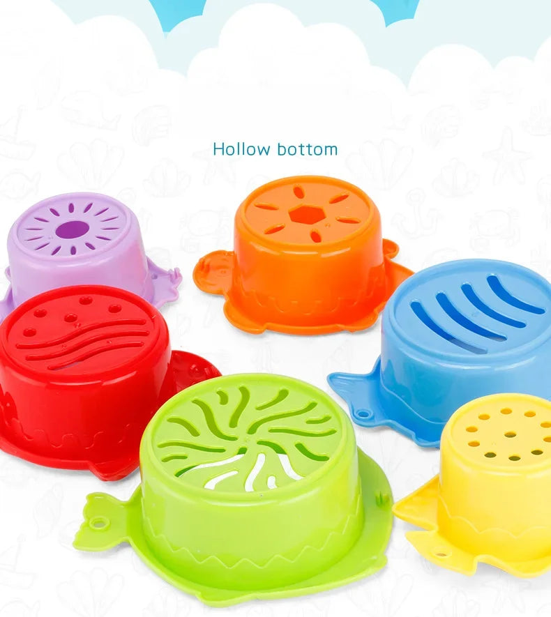 6Pcs Baby Bath Toy Stacking Cup Toddler Toys Ocean Stacking Tower Bathtub Water Play Beach Toys Educational Toy Children Gifts